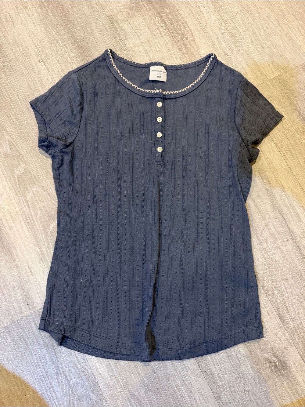 abercrombie kids navy short sleeve henley with scallop trim